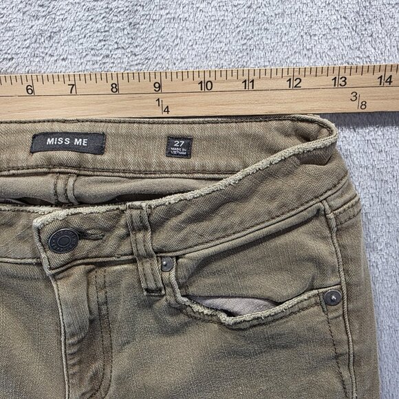 Miss Me Jeans Women's Size 27x27 Army Green Ankle Skinny Raw Hem Mid Rise - Picture 7 of 10